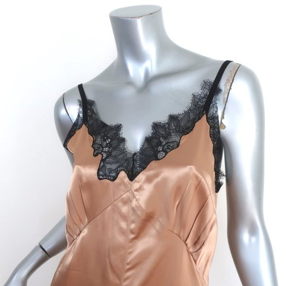 HELMUT LANG LACE-TRIM SLIP DRESS GOLD SATIN SIZE SMALL SPAGHETTI STRAP MIDI - Picture 2 of 8